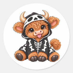 Cute Baby Highland Cow in Skeleton Costume Sticker