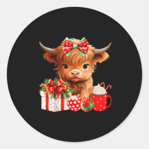 Cute Baby Highland Cow Merry Christmas Farmer Cow Classic Round Sticker