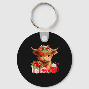Cute Baby Highland Cow Merry Christmas Farmer Cow Key Ring