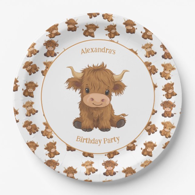 Cute Baby Highland Cow Paper Plates (Front)