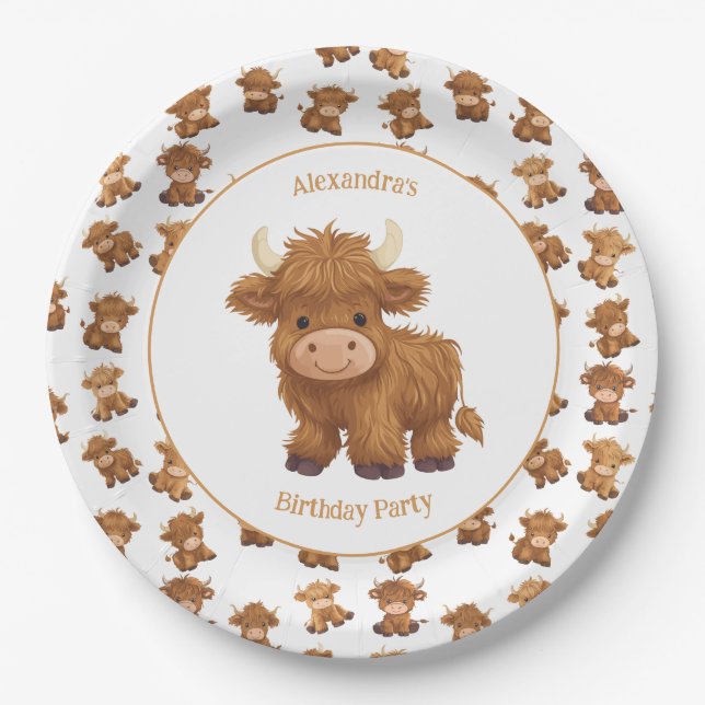 Cute Baby Highland Cow Paper Plates (Front)