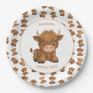 Cute Baby Highland Cow Paper Plates