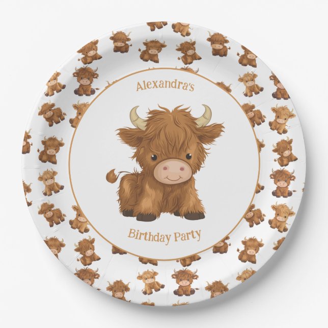 Cute Baby Highland Cow Paper Plates (Front)