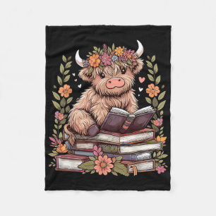 Cute Baby Highland Cow Reading Book Bookworm Fleece Blanket