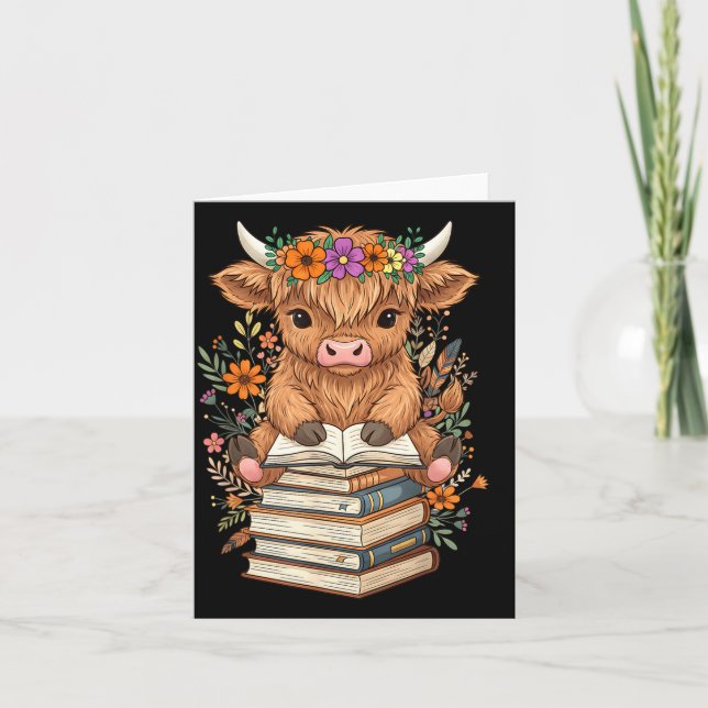 Cute Baby Highland Cow Reading Book Librarian Book Card (Front)
