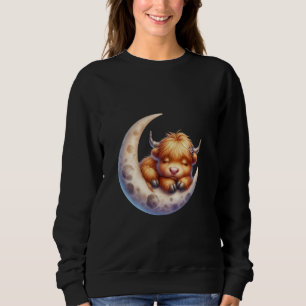Cute Baby Highland Cow Sleeping on the Moon Heifer Sweatshirt