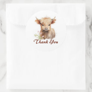 Cute Baby Highland Cow Spring Flowers Personalized Classic Round Sticker