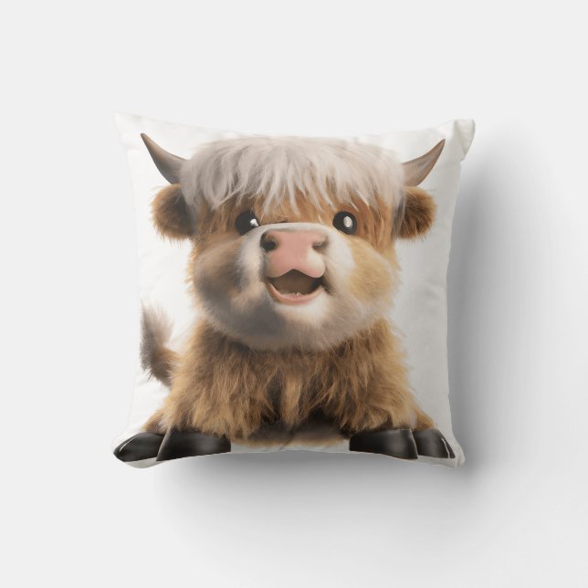 Cute baby highland cow throw pillow (Front)