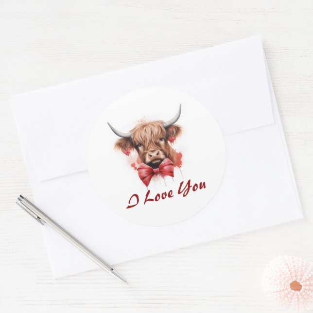 Cute Baby Highland Cow Valentine's Personalised Classic Round Sticker (Envelope)