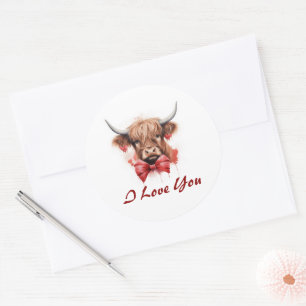 Cute Baby Highland Cow Valentine's Personalised Classic Round Sticker