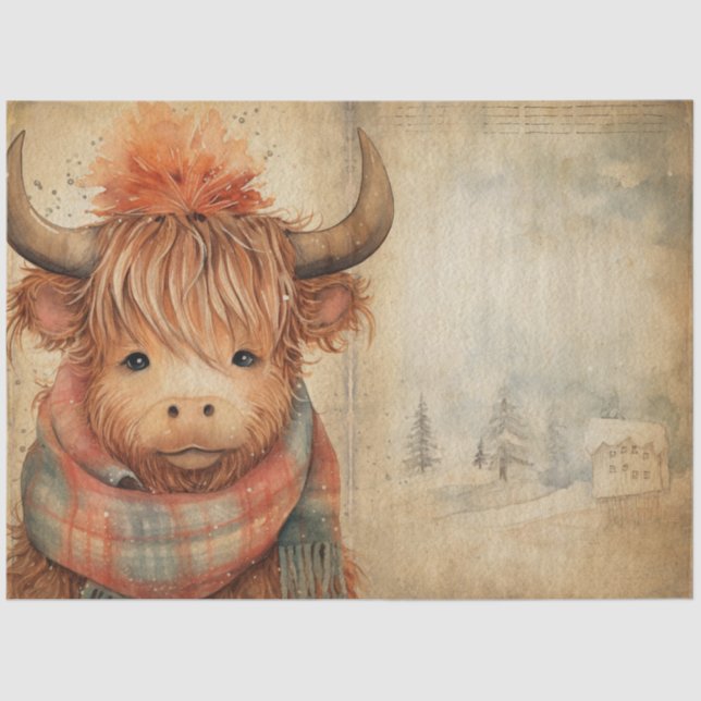Cute Baby Highland Cow Winter Christmas Tissue Paper (Front)