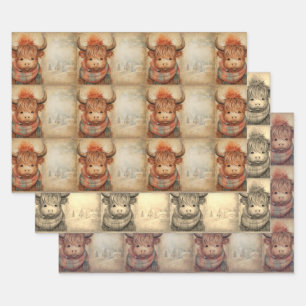 Cute Baby Highland Cow Winter Christmas Wrapping Paper Sheet