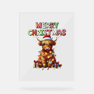 Cute Baby Highland Cow With Christmas Lights  Acrylic Sign