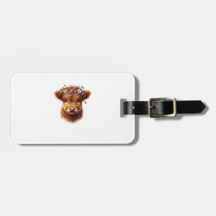Cute Baby Highland Cow With Crown Of Flowers Calf Luggage Tag