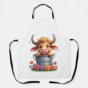 Cute Baby Highland Cow With flowers Calf Animal co Apron