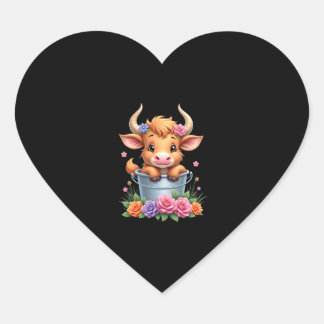 Cute Baby Highland Cow With flowers Calf Animal co Heart Sticker