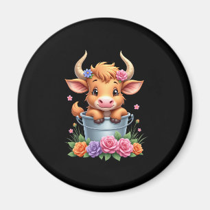 Cute Baby Highland Cow With flowers Calf Animal co Magnet