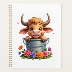 Cute Baby Highland Cow With flowers Calf Animal co Planner