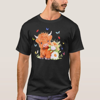 Cute Baby Highland Cow With Flowers Calf Animal Sp T-Shirt