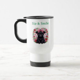 Cute Baby Highland Cow with Pink Floral Bow Travel Mug