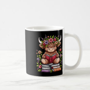 Cute Baby Highland Cow With Reading Book Bookworm Coffee Mug