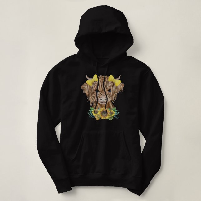 Cute Baby Highland Cow With Sunflowers Calf Animal Hoodie (Design Front)