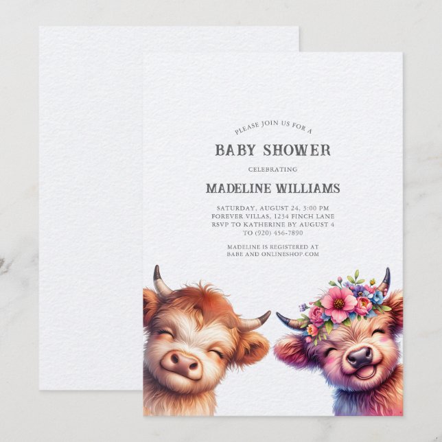 Cute Baby Highland Cows Baby Shower Invitation (Front/Back)
