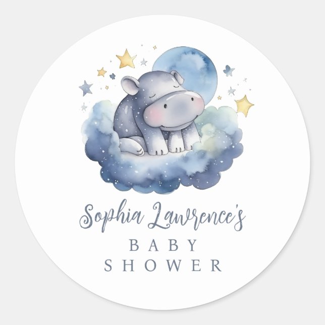Cute Baby Hippo Baby Shower Classic Round Sticker (Front)