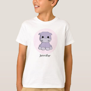 Cute baby hippo cartoon name girl shirt