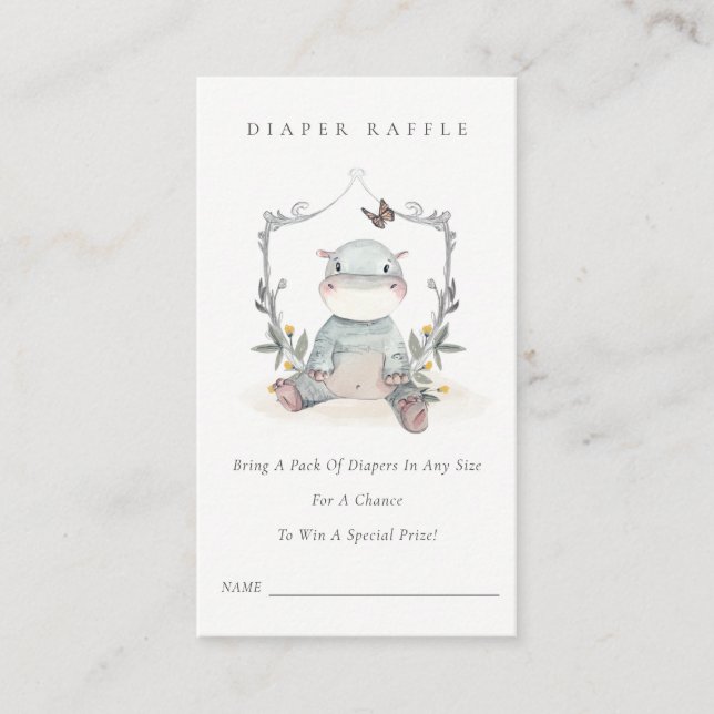 Cute Baby Hippo Foliage Diaper Raffle Baby Shower Enclosure Card (Front)