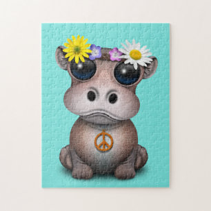 Cute Baby Hippo Hippie Jigsaw Puzzle