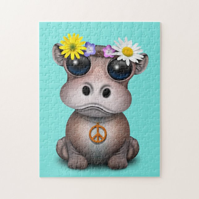 Cute Baby Hippo Hippie Jigsaw Puzzle (Vertical)