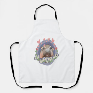 Cute Baby Hippo Moo Deng Bouncy Pig in Thai Hippop Apron