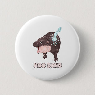Cute Baby Hippo Moo Deng Bouncy Pig in Thai T-Shir 6 Cm Round Badge