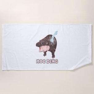 Cute Baby Hippo Moo Deng Bouncy Pig in Thai T-Shir Beach Towel