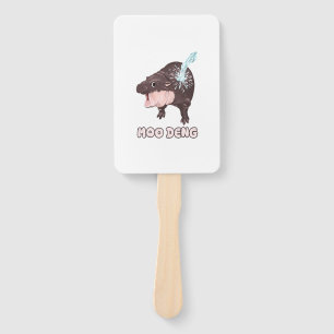 Cute Baby Hippo Moo Deng Bouncy Pig in Thai T-Shir Hand Fan