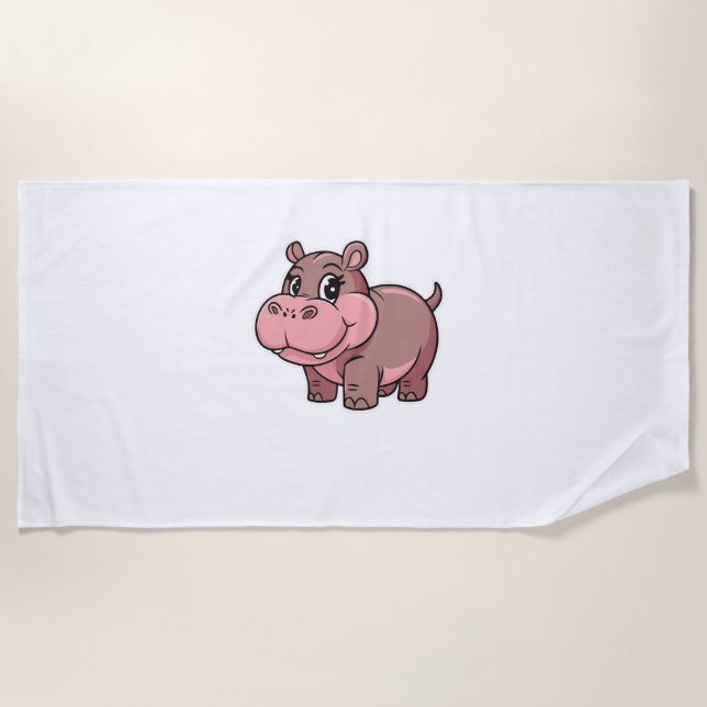 Cute Baby Hippo Moo Deng Long Sleeve T-Shirt Beach Towel (Front)