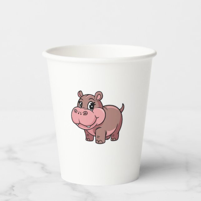Cute Baby Hippo Moo Deng Long Sleeve T-Shirt Paper Cups (Front)