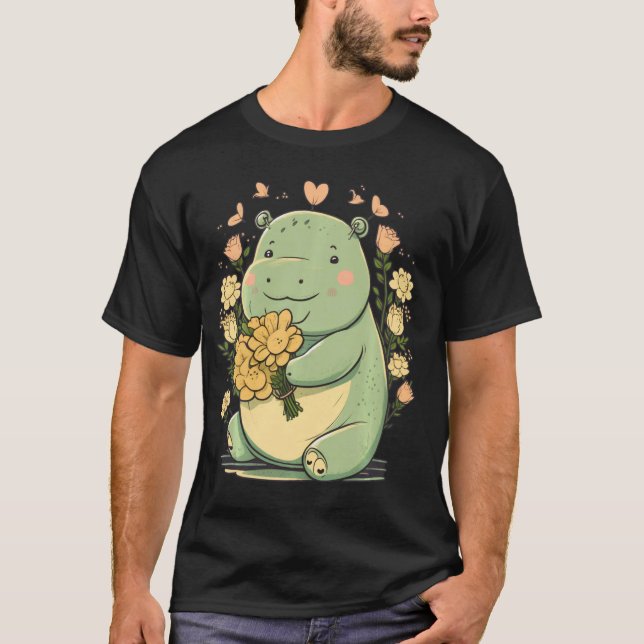Cute Baby Hippo on Hippopotamus Children and Hippo T-Shirt (Front)