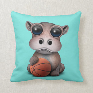Cute Baby Hippo Playing With Basketball Cushion