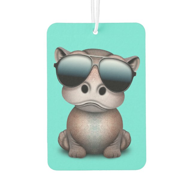 Cute Baby Hippo Wearing Sunglasses Car Air Freshener (Back)
