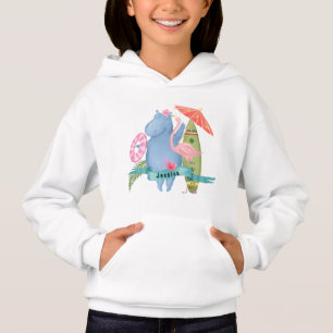 Cute Baby Hippo with Flamingo Custom Name
