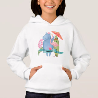 Cute Baby Hippo with Flamingo Custom Name