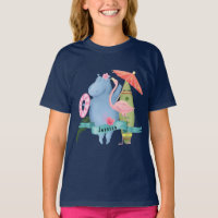 Cute Baby Hippo with Flamingo Custom Name  
