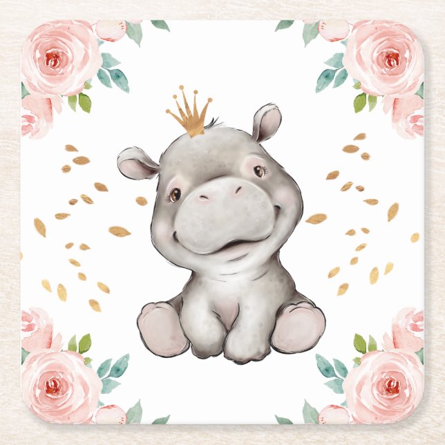 Cute Baby Hippopotamus Paper Coaster (Front)