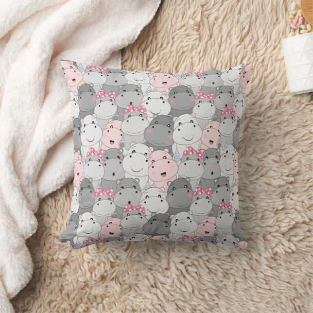 Cute Baby Hippos Throw Pillow (Blanket)