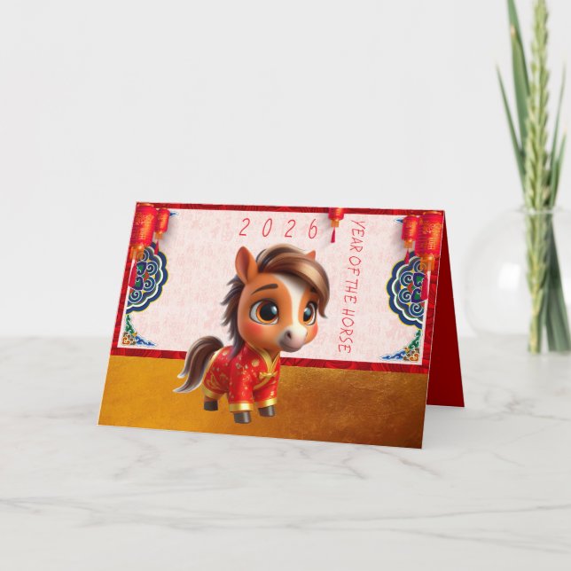 Cute Baby Horse Chinese New Year 2026 with texts G Holiday Card (Front)