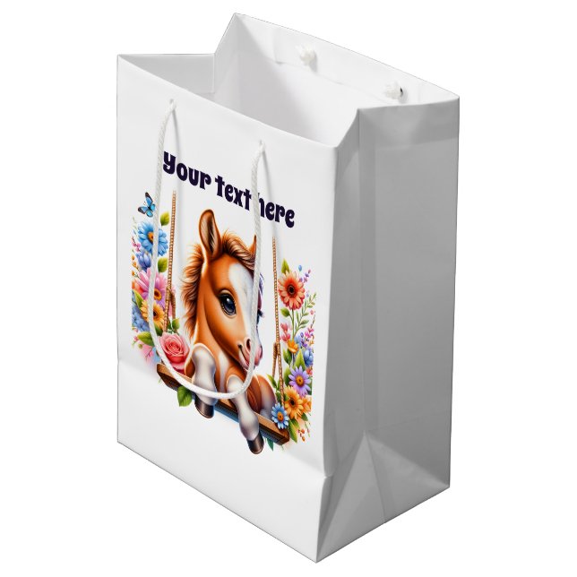 Cute baby horse customisable medium gift bag (Front Angled)