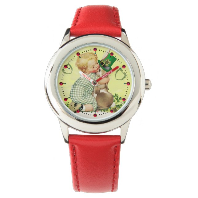 CUTE BABY HUGGING RABBIT IRISH ST. PATRICK'S DAY WATCH (Front)