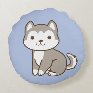 Cute Baby Husky Puppy Dog Round Throw Pillow